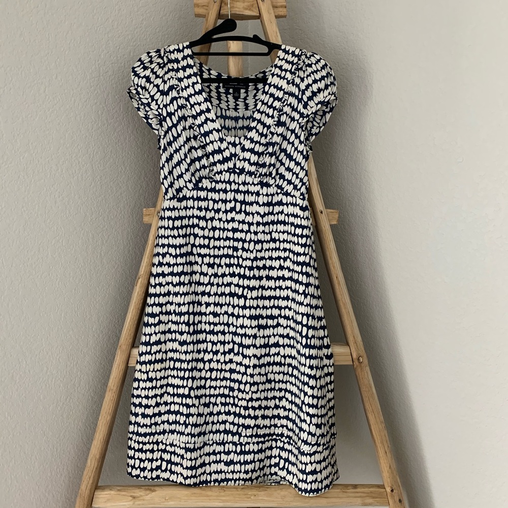 Banana Republic 100% Silk Navy Blue & White Dress